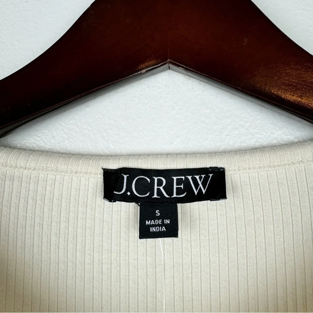 J. Crew Vintage Rib T-shirt Cotton Poplin Puff Cap Sleeves Cream Size S NWT